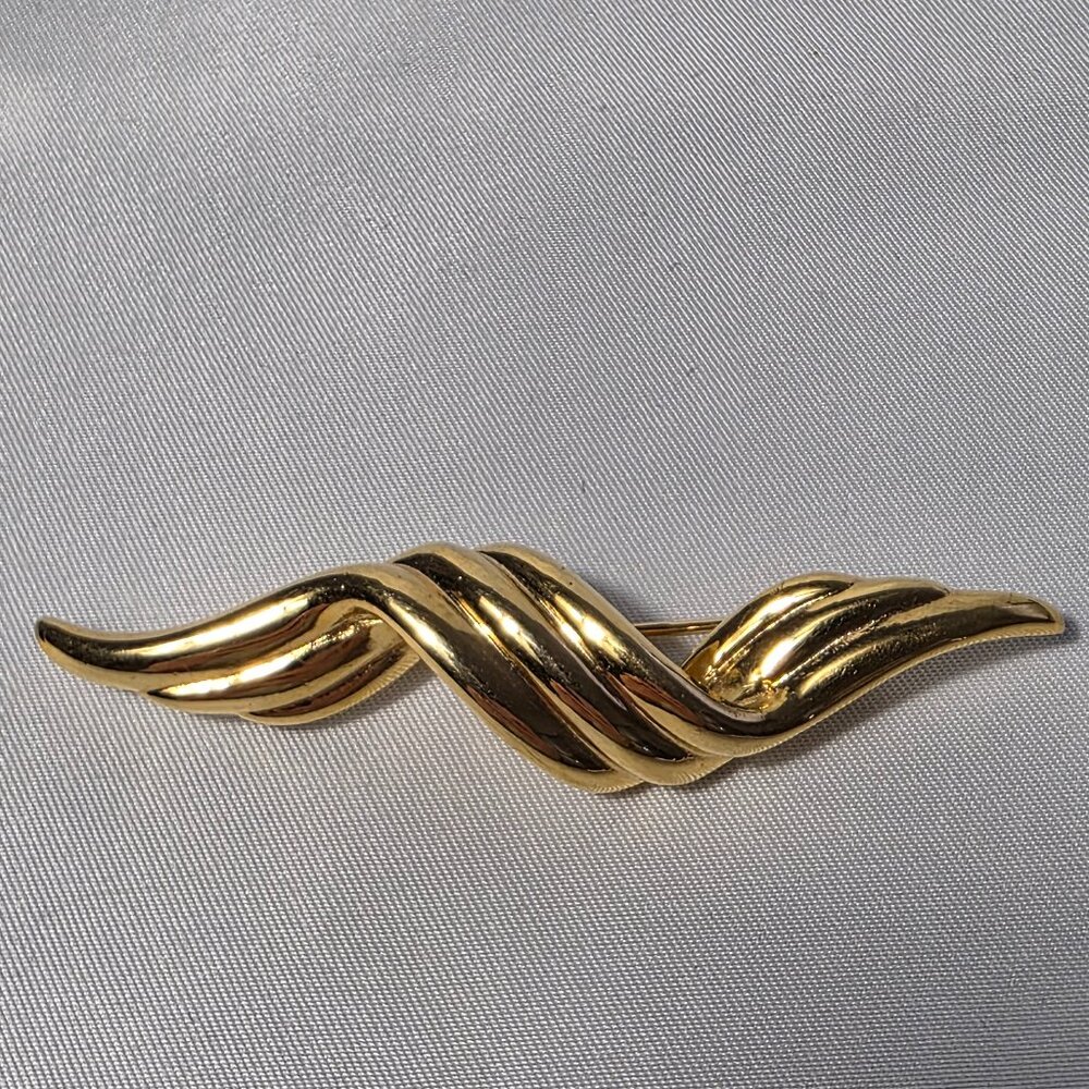 Vintage Napier 80's Brooch Gold Tone Twisted Ribbon Modernist Minimalist Style